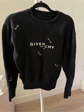 Givenchy Black Logo Crewneck Sweatshirt with Safety-Pin Accents